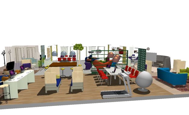 Stående arbetsstation, sittande med skyddad ljudmiljö, öppet i blandat sammanhang